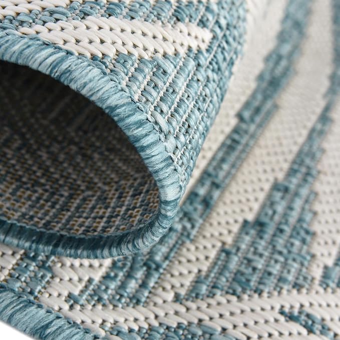 Unique Loom Outdoor Botanical Collection Area Rug - Palm (8' x 11' 4" Rectangle, Light Aqua/ Ivory)