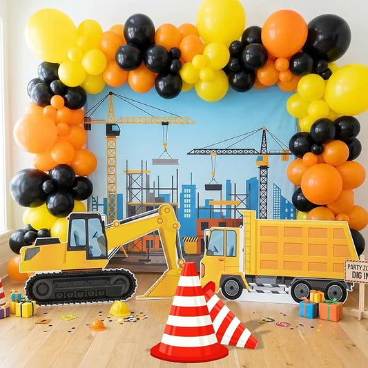 Large Construction Birthday Yard Signs with Stakes Excavator Dump Truck Traffic Cone Birthday Party Supplies Construction Theme Photo Booth Props for Home Outside Garden Lawn Birthday Decorations