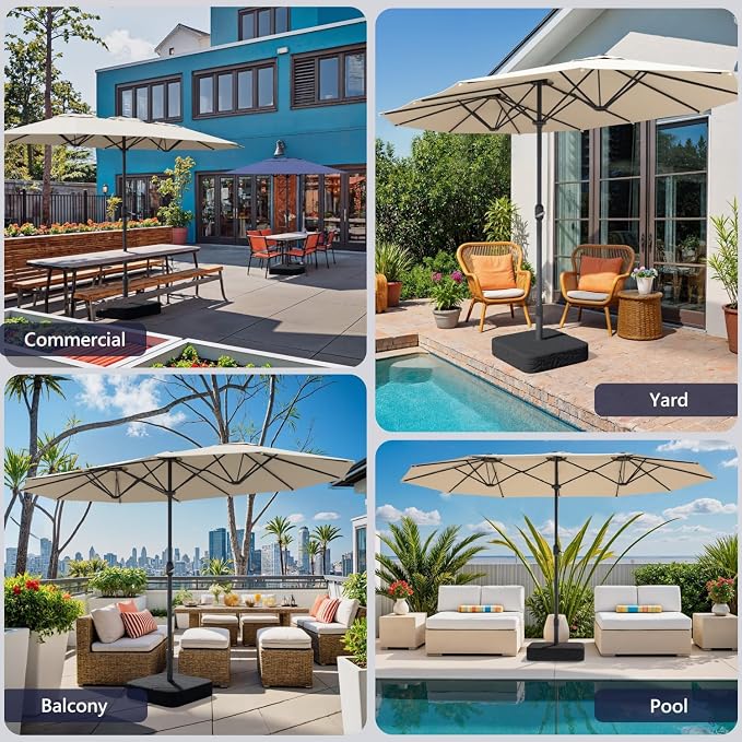 15ft Large Outdoor Patio Umbrella, Double Sided Table Umbrella with Crank, 12 Steel Ribs Market Umbrella