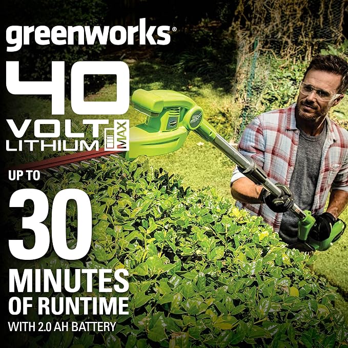 Greenworks 40V 20" Cordless Pole Hedge Trimmer and 40V 12" String Trimmer, (1) 2.0Ah Battery and Charger Included