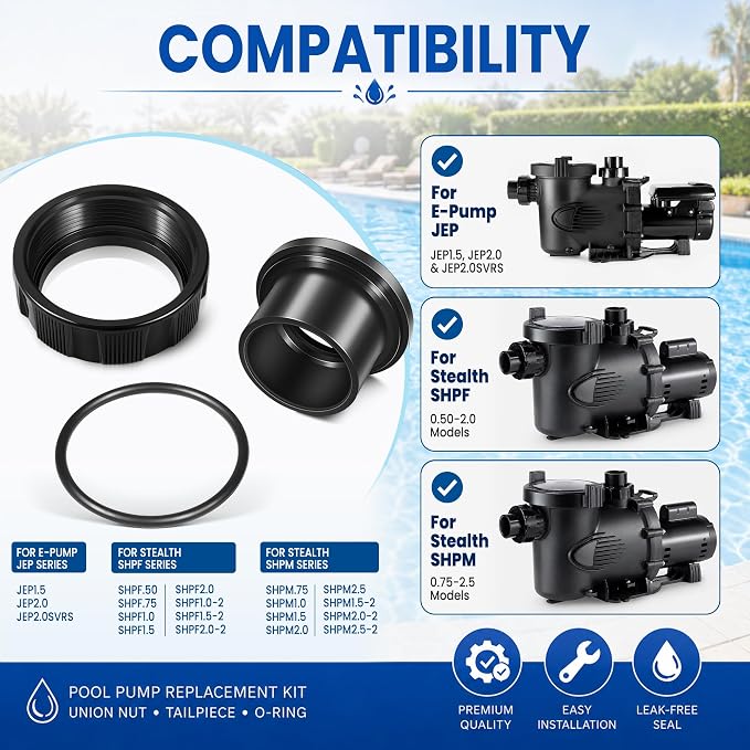 R0446101 Pump Union Nut Kit with Tailpiece & O-Ring | Fit for Zodiac Jandy JEP and Stealth SHPF/SHPM Series Pool Pumps – 2 x 2.5 in Replacement Union Tailpiece Kit