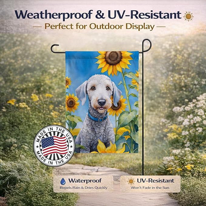 Caroline's Treasures DAC6021GF Bedlington Terrier in Sunflowers Garden Flag Mailbox Flag Decorative Yard Flag Banner Outside Patio Artwork Yard Flower Beds, Garden Size, Multicolor