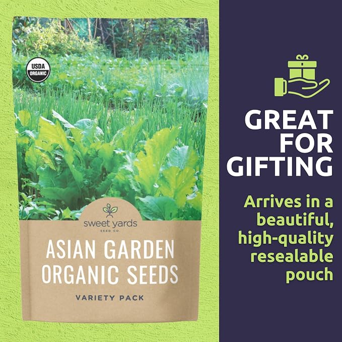 Organic Asian Garden Seeds Variety Pack - 10 Individual Packs - 2026 Season - Thai Basil, Bekana Mustard, Daikon Radish and More! for Indoor & Outdoor Planting (Non-GMO, Certified Organic)