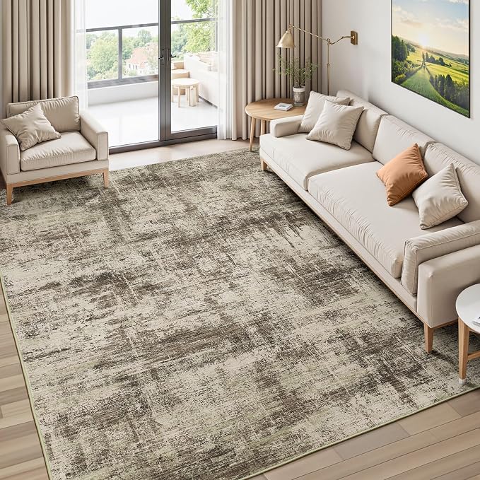 Lofus 5x7 Area Rug for Living Room, Abstract Washable Non-Slip Rugs, Brown | Neutral Carpet for Bedroom, Dining Room, Home Office, Nursery,Indoor, Stain Resistant, Low Pile, Non-Shedding Modern Rug