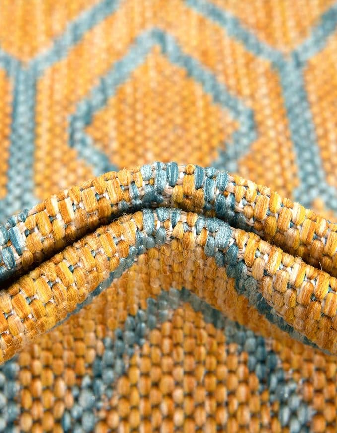 Jill Zarin Outdoor Collection Area Rug - Turks and Caicos (7' 10" Square Yellow and Aqua/Light Blue)