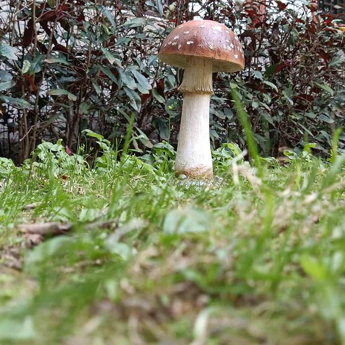 Mushroom Decor Outdoor Garden Statue - Garden Gnome's Favorite Garden Decoration Patio Decor (11.8", Brown)