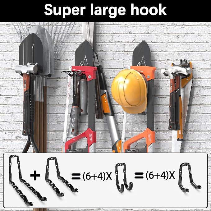 3-H Super Heavy Duty Garage Hooks 14 Pack, One-Piece Construction Garage Wall Hooks, Garage Hanger & Organizer Wall Mount for Ladders, Bikes, Chairs, WeedEaters, Shovels, Garden Tools (Black)