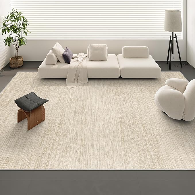 Valenrug 8x10 Area Rugs for Living Room, Large Washable Rug Non Slip, Beige | Soft Low Pile, Thin & Lighweight Carpet, Folable Stain Resistant Modern Indoor Floor Mat for Bedroom, Dining Room, Home Decor