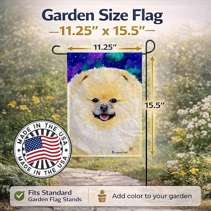 Caroline's Treasures SS8997GF Pomeranian Garden Flag Mailbox Flag Decorative Yard Flag Banner Outside Patio Artwork Yard Flower Beds, Garden Size, Multicolor