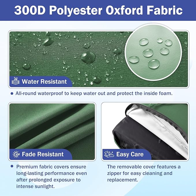 Outdoor Chair Cushions, 24 x 24 Inch Outdoor Cushion for Patio Furniture, Patio Chair Cushion, Waterproof & Fade Resistant Deep Patio Furniture Cushion Set with Handle and Ties, ForestGreen (Set of 4)