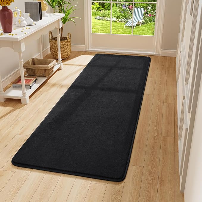 Amearea Modern Soft Hallway Runner Rug, 2x8 Feet Long Runners for Hallways | Washable Runner Rugs, Non Slip Memory Foam Rug Black Runner Rugs Carpet for Entrance Kitchen Kids Room Decor
