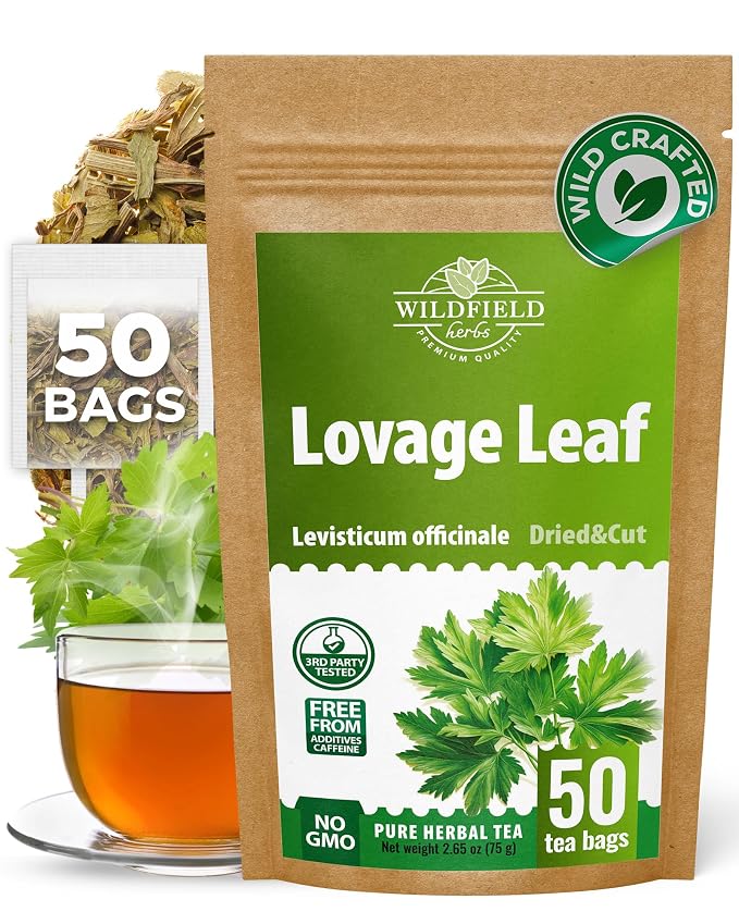 50 Bags Lovage Leaf Herb Tea (Levisticum Officinale) – 50 Count 1.5g Herbal Bags Hoja De Levístico