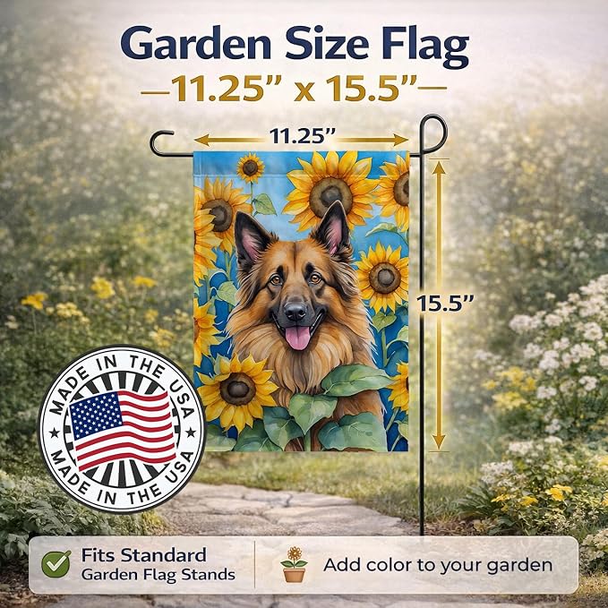 Caroline's Treasures DAC6024GF Belgian Tervuren in Sunflowers Garden Flag Mailbox Flag Decorative Yard Flag Banner Outside Patio Artwork Yard Flower Beds, Garden Size, Multicolor
