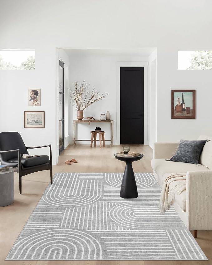 Lahome Abstract Washable Grey Rugs, Soft 4x6 Rugs for Bedroom Entryway | Non-Slip Ultra-Thin Living Room Rugs Modern Throw Carpet for Nursery Kitchen Darrell (4'x6', Gray)