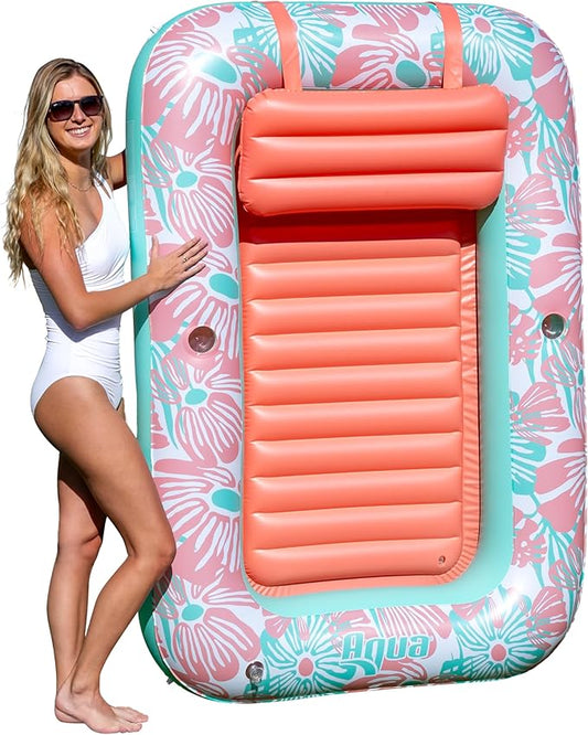 Aqua Inflatable Tanning Pool Lounger, Premium Pool Float with Cupholders and Removeable Pillow for Relaxation and Fun