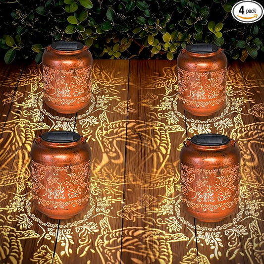 4Pack Hummingbird Solar Lanterns Outdoor Waterproof Christmas Gifts for Women Mom Grandma Garden Decor Metal Hanging Solar Lights for Yard Hummingbird Birthday Gardening Gifts
