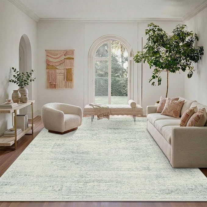 Latte&Fog 8x10 Area Rugs for Living Room Washeble Large Green Rugs Non Slip | for Bedroom Dining Kitchen Kids Playroom Nursery Classroom Dorm Farmhouse Office, Non Slip Low Pile Soft Floral Carpet Indoor