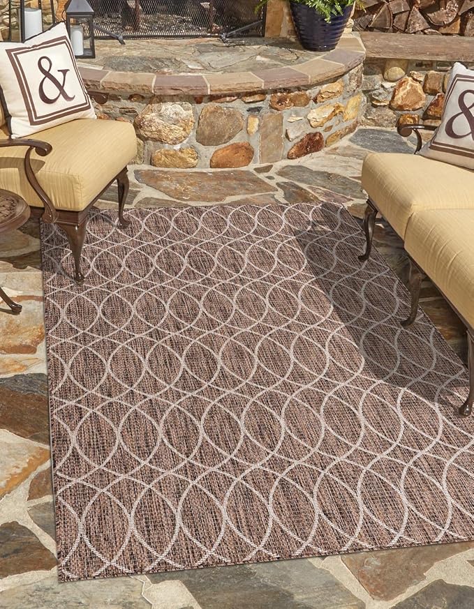 Unique Loom Outdoor Trellis Collection Area Rug - Gitter (4' 1" x 6' 1" Rectangle, Brown/ Ivory)