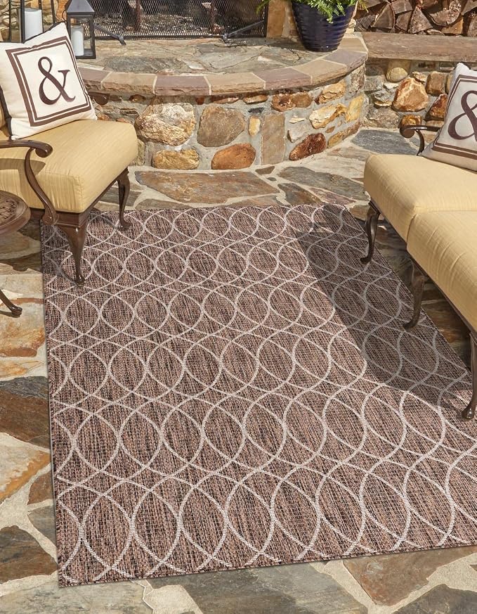 Unique Loom Outdoor Trellis Collection Area Rug - Gitter (5' 3" x 8' Rectangle, Brown/ Ivory)