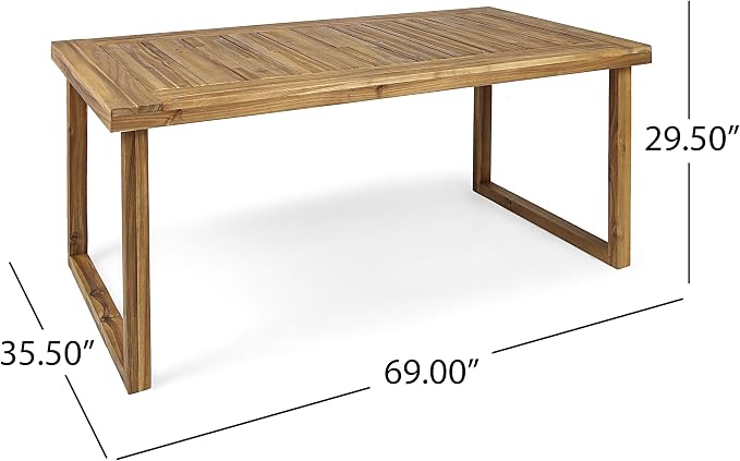 Merax 69" Outdoor Acacia Wood Dining Table, Rectangular Patio Table with Slatted Surface, Sandblast Natural Finish