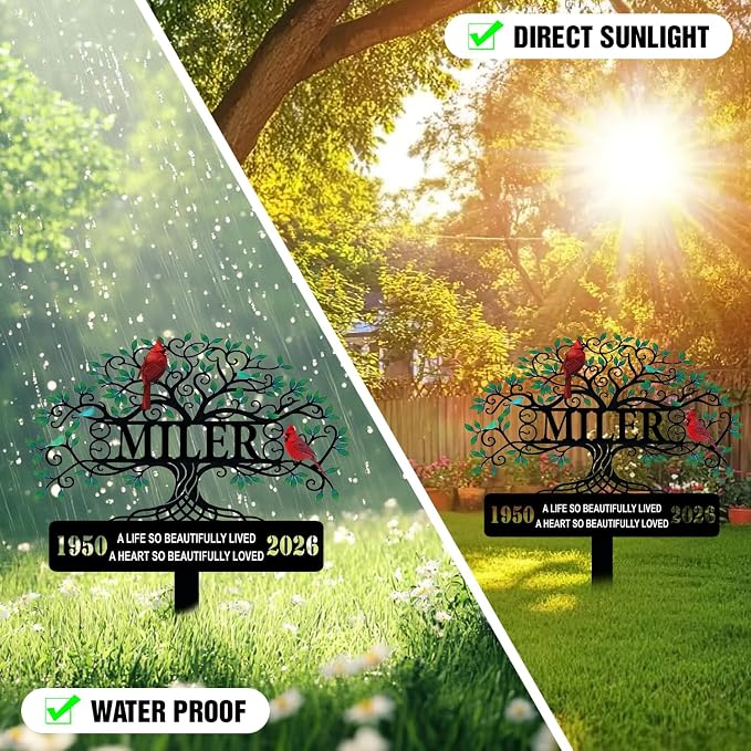 Personalized Tree of Life Cardinal Memorial Yard Sign Decor | custom name cardinal memorial yard sign with stakes garden plaque sympathy gift for mom outdoor decor for loss of loved one