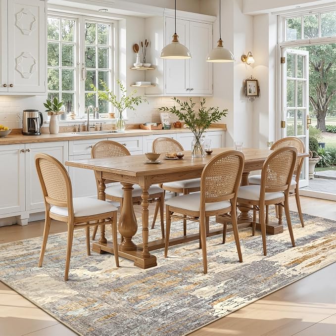 Toneed Washable 5x7 Camel Area Rug with Non-Slip Backing for Living Room | Abstract Modern Rugs, Soft Low Pile Carpet for Bedroom Kitchen Dining Room Nursery Indoor Floor Office Home Decor