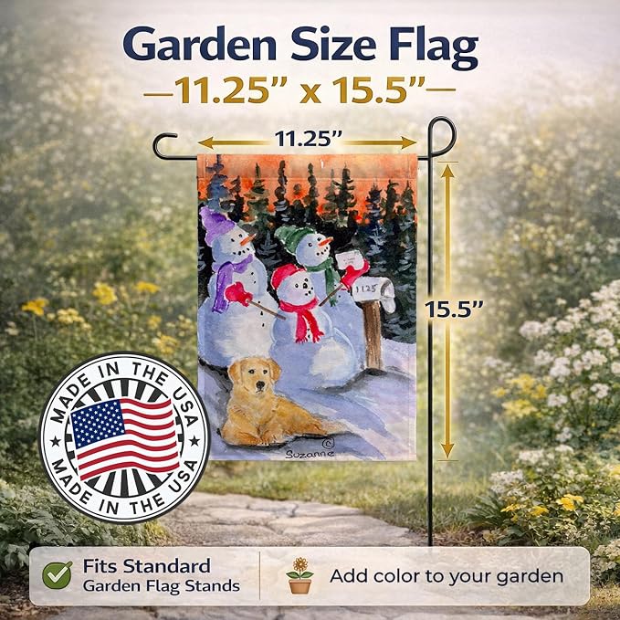 Caroline's Treasures SS8989GF Snowman with Golden Retriever Garden Flag Mailbox Flag Decorative Yard Flag Banner Outside Patio Artwork Yard Flower Beds, Garden Size, Multicolor