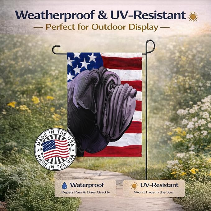 Caroline's Treasures CK6625GF Neapolitan Mastiff Dog American Flag Garden Flag Mailbox Flag Decorative Yard Flag Banner Outside Patio Artwork Yard Flower Beds, Garden Size, Multicolor