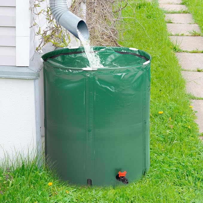 50 Gallon Collapsible Rain Barrel, Water Storage Tank, Portable Rainwater Collection System, Rain Catcher Barrel with Spigots and Overflow Kit, Rain Water Barrel Collector for Garden, Green