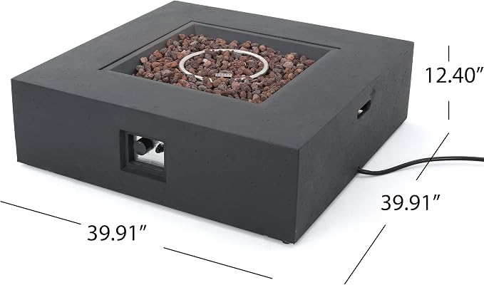 Christopher Knight Home Aidan Outdoor 50,000 BTU Square Fire Pit (No Tank Holder) - Lightweight Concrete - Dark Gray