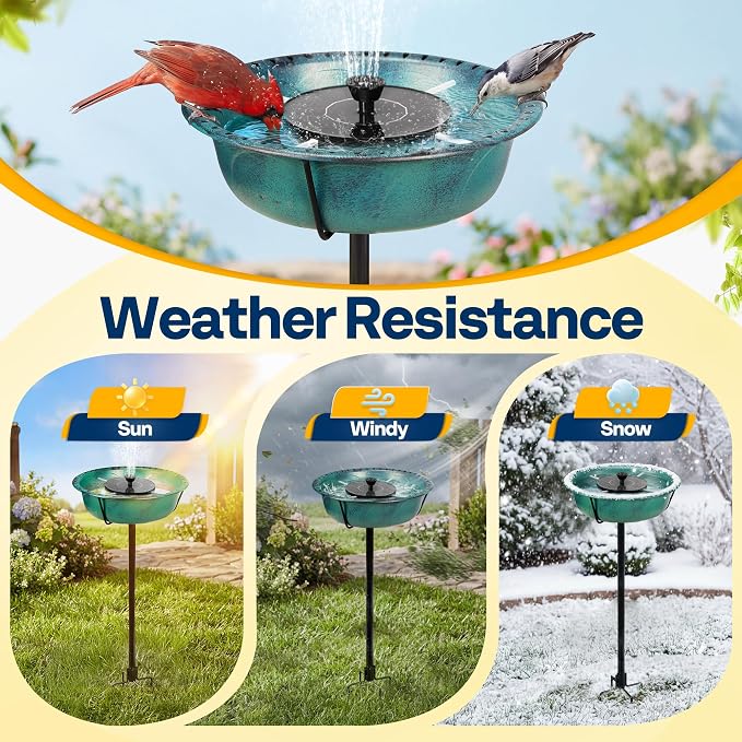 VIVOHOME Bird Bath with Solar Fountain for Outside, Weather-Resistant ABS Birdbath Bowl with Solar Powered Pump, Metal Ground Stake for Outdoor, Garden, 1.45 Gallons, Green