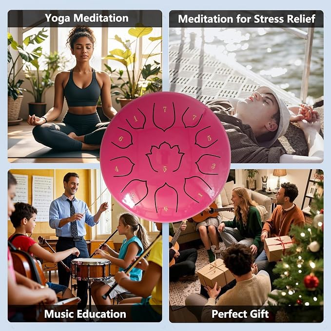 Rain Drum for Outside Garden, 8-Inch Steel Tongue Drum with 11 Notes, Percussion Instrument, Includes Packing Bag, Music Book, and Mallets, Ideal for Meditation, Yoga, and Relaxation