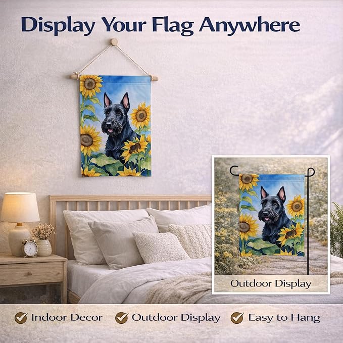 Caroline's Treasures DAC6158GF Scottish Terrier in Sunflowers Garden Flag Mailbox Flag Decorative Yard Flag Banner Outside Patio Artwork Yard Flower Beds, Garden Size, Multicolor