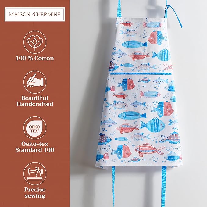Maison d' Hermine Aprons for women with Pocket 100% Cotton (27.50"x31.50") | Adjustable Neck Strap & long ties Apron Men Chef Wedding Cooking Gardening Server Maid