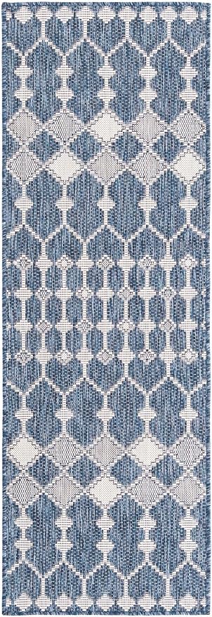 Unique Loom Outdoor Trellis Collection Area Rug - Traliccio (2' x 6' 1" Runner, Blue/ Ivory)