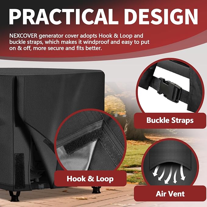 NEXCOVER Waterproof Universal Generator Cover - Weather/UV Resistant Cover 38 x 28 x 30 inch, for Most Portable Generators 5500-15,000 Watt, Black