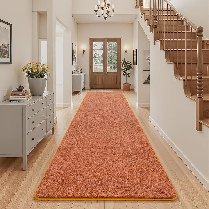 AROGAN 2x10 Runner Rug for Hallway, Long Runner Rugs Non Slip, Orange | Soft Washable Memory Foam Carpet for Bedroom, Non Slip Backing Runners Rug for Hallways, Kitchen, Bathroom, Entryway Home