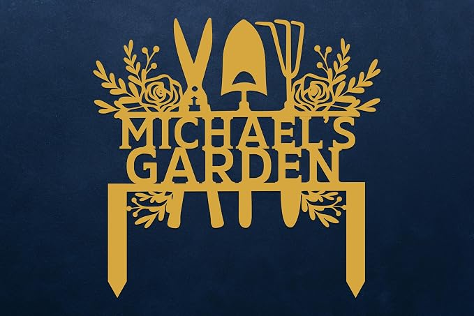 Custom Metal Garden Tools Sign with Stakes, Personalized Garden Name Sign, Yard Art, Patio Decorations, New Home Gift, Garden Decorative, Gardening Tools Sign for Outdoor, Large Housewarming Gift