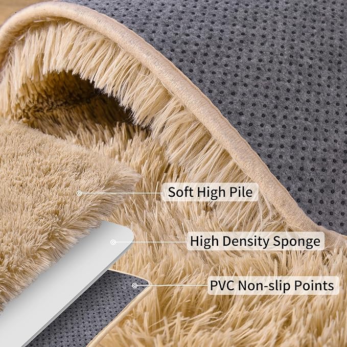 8x10 Large Area Rugs for Living Room, Fluffy Washable Beige | Upgrade Non-slip, 8 x 10 Neutral Big Shag Rug for Bedroom Kids, Modern Shaggy Furry Carpet for Dorm, Flame Resistant