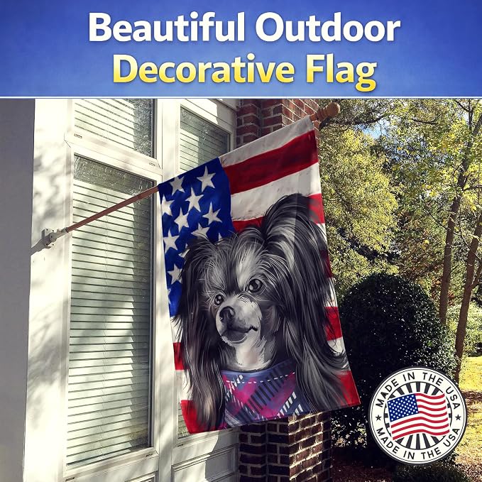Caroline's Treasures CK6487CHF Chinese Crested Dog American Flag House Flag Large Porch Sleeve Pole Decorative Outside Yard Banner Artwork Wall Hanging, Polyester, House Size, Multicolor
