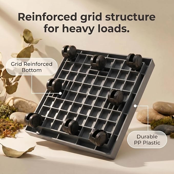 18.1 Inch Square Rolling Plant Caddy Saucer with Wheels, Heavy Duty Wheeled Planter Stand for Potted Plant, Coaster Roller Base Tray with Casters, Flower Pot Dolly Holder for Indoor Outdoor