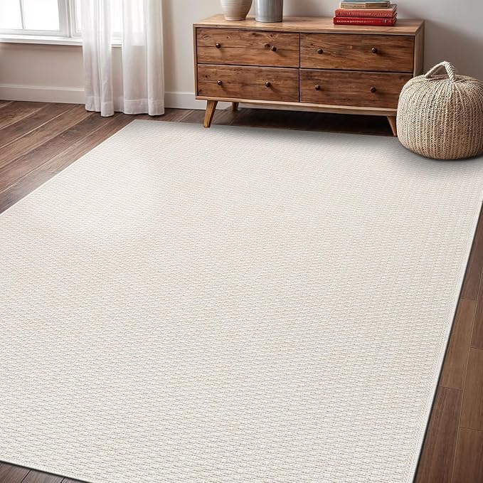 Luul Home Easy Jute Rugs 4x6 White Color Living Room Indoor Outdoor Area Rug for Farmhouse Patio and Kitchen Rug High Traffic Washable Easy to Clean Solid Boho Woven Design Outside Carpet (4 x 6)
