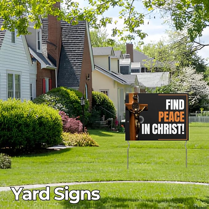 Find Peace in Christ! Yard Sign by DC | 24"x18" Double Sided Church Garden Sign with 13” Metal Stakes | Outdoor Signs Waterproof for Lawn, Patio, Sidewalk & House | Set of 5 | Made in USA