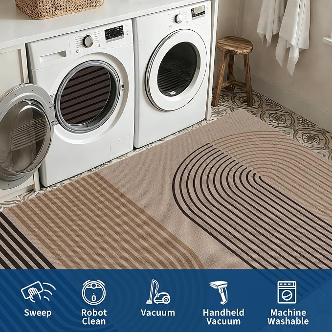 GarveeHome Modern Rainbow Easy Jute 3x5 Patio Rug, Indoor/Outdoor Patio & Entryway Mat, Washable Non-Slip Carpet for Mudroom, Farmhouse Decor, Front Door