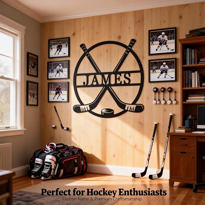 Personalized Hockey Name Sign – Custom Metal Hockey Wall Art, Personalized Player Name, Hockey Room Decor, Sports Gift for Kids, Teens & Fans