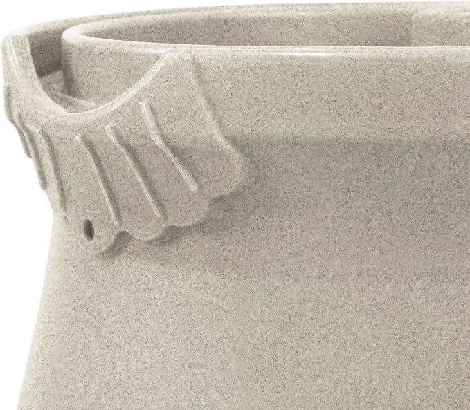 Good Ideas RWURN50-SAN 50 Gallon Rain Saver Wizard Barrel Water Storage Urn with Planter Space and 2 Brass Spigots, Sandstone