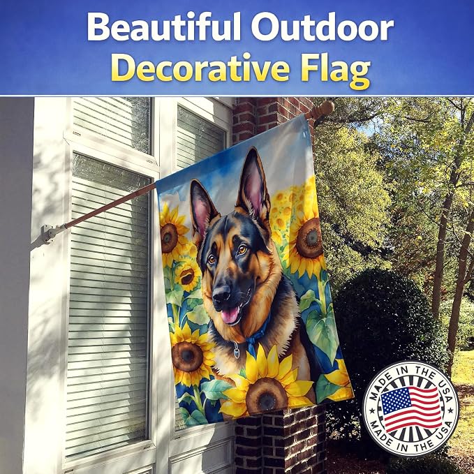 Caroline's Treasures DAC6084CHF German Shepherd in Sunflowers House Flag Large Porch Sleeve Pole Decorative Outside Yard Banner Artwork Wall Hanging, Polyester, House Size, Multicolor