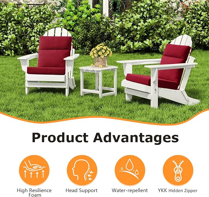 Unimatta Outdoor High Back Chair Cushion Seat Pads, 44 x 21 Inch Water-Repellent & Fade-Resistant Patio Furniture Cushions with Ties for Adirondack, Rocking Chairs, Red