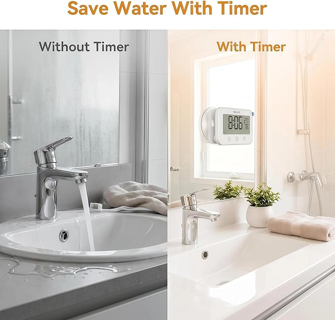 Digital LCD Waterproof Timer Shower Clock, Waterproof for Water Spray, Bathroom Clock Wall Mount, Two Suction Cup, Displays Time, Temperature, and Indoor Relative Humidity (1, White)