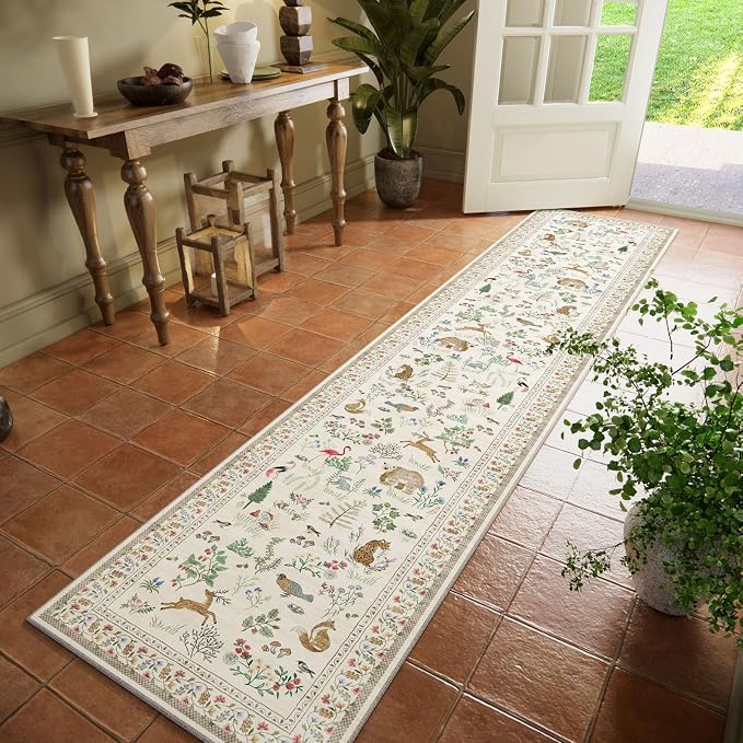 Machine Washable Kitchen Runner Rugs: 2'x10' Hallway Runner Non Slip Low Pile Stain Resistant Soft Indoor Carpet Runners for Hallways Entryway Kitchen Laundry Room Beside Farmhouse